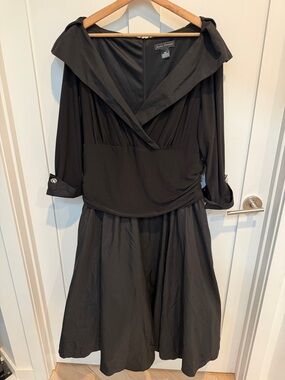 Jessica Howard Black Long-Sleeve Fit & Flare Dress with Wide Foldover Collar